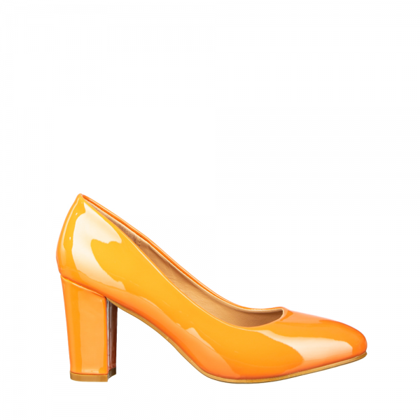 Дамски обувки с ток оранжеви  от еко кожа  Crenta, 2 - Kalapod.bg